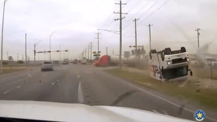 WATCH: FedEx Truck Flips During Collision With Smuggler Fleeing Texas Police