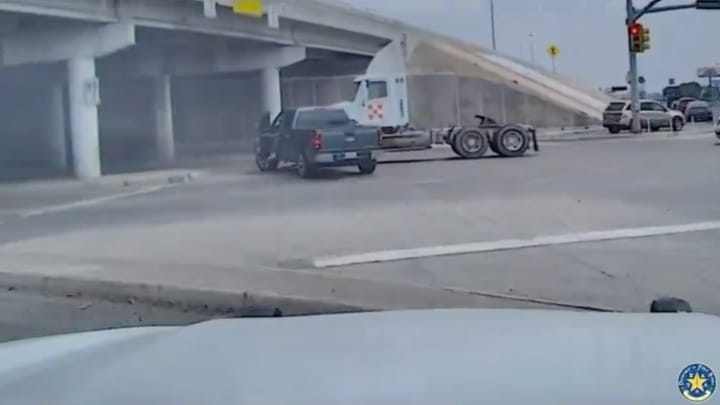 WATCH: Gangbanger Crashes Into Big Rig While Smuggling Illegals In Pickup Bed