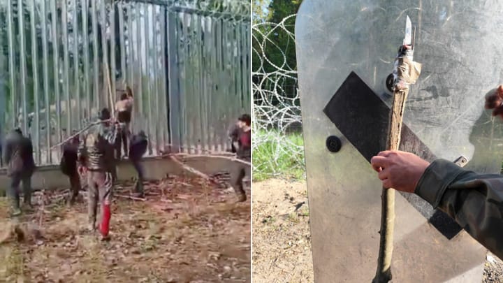WATCH: Polish Soldier, Guards Attacked by Migrants at Border Fence